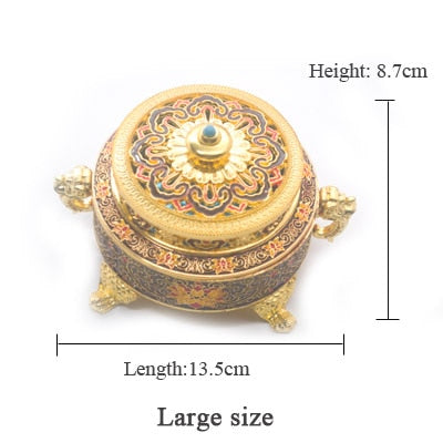 ERMAKOVA Incense Holders Incense Burner Tibetan Style Painted Enamel Zinc Alloy Coil Incense Holder Home Office Decoration Gift