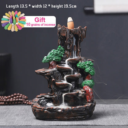 Mountains River Waterfall Incense Burner Fountain Backflow Aroma Smoke Censer Holder Office Home Unique Crafts+100 Incense Cones