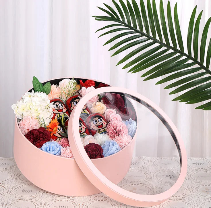 Hug Bucket Round Flower Paper Box Soap Flower Packing Set Fresh Flower Gift Box Hat Box Party Wedding Gift Storage Box Florist S