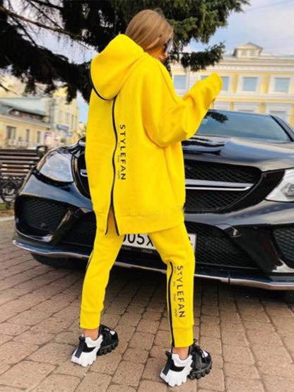 Basic Women Letter Sweatshirts 2 Piece Sets Tracksuit Fashion Suit Autumn Female Korea Trouser and Pullover Hooded Streetwear