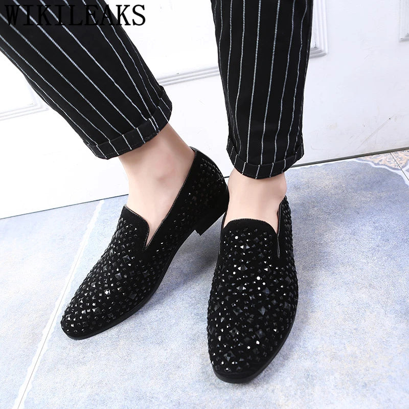 Coiffeur Formal Shoes Men Rhinestone Mens Dress Shoes Sepatu Slip On Pria Loafers Men Wedding Shoes Moda Italiana De Hombre Bona