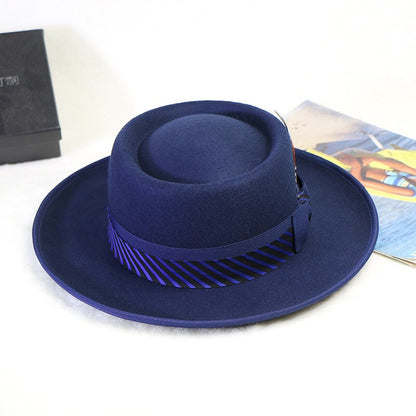 royal blue men fedora  wool hats lady hat felt church hat unisex  bowknot  jazz hat for men and women wholesale price cowboy hat