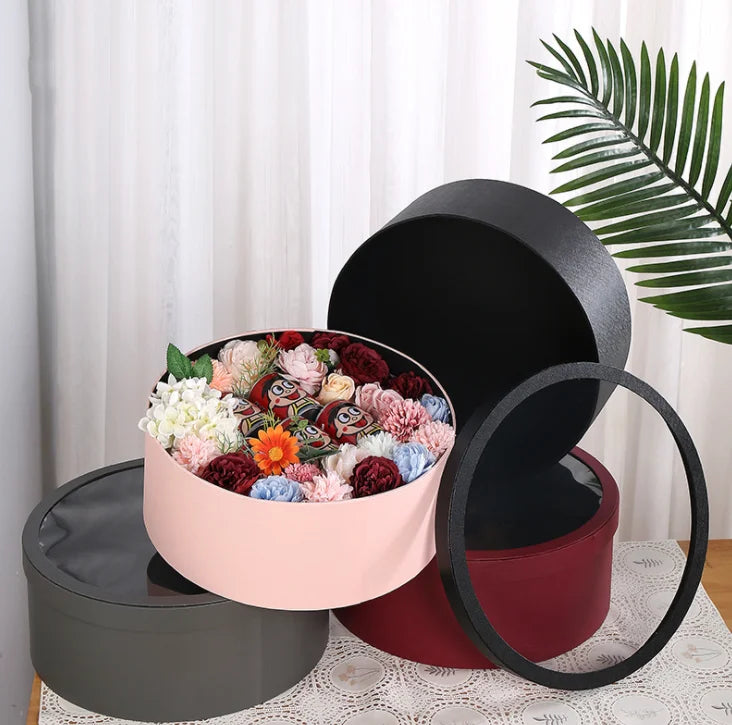 Hug Bucket Round Flower Paper Box Soap Flower Packing Set Fresh Flower Gift Box Hat Box Party Wedding Gift Storage Box Florist S