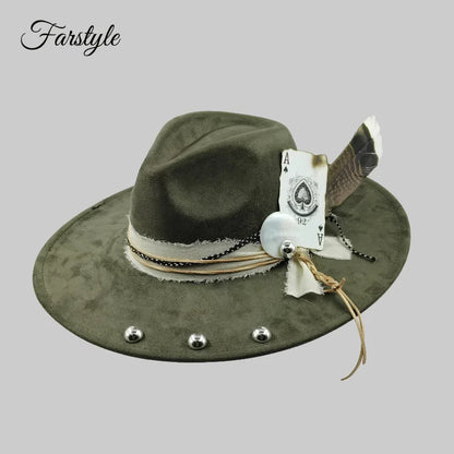 Wide Brim fedora hats Felt Suede hat Men women Feather accessory Fedoras DIY flat brim hat Jazz hat Gentlemen Top hats 2024