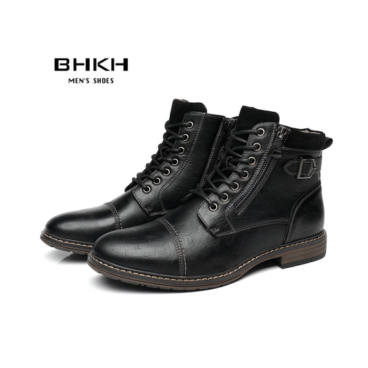 BHKH Men's Boots Winter Fashion botines Zip Lace-up Ankle Boots Vintage Business Dress Shoes Leather Casual Shoes For Men