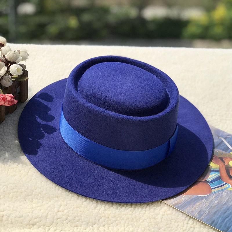 royal blue men fedora  wool hats lady hat felt church hat unisex  bowknot  jazz hat for men and women wholesale price cowboy hat