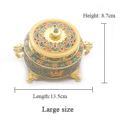 ERMAKOVA Incense Holders Incense Burner Tibetan Style Painted Enamel Zinc Alloy Coil Incense Holder Home Office Decoration Gift