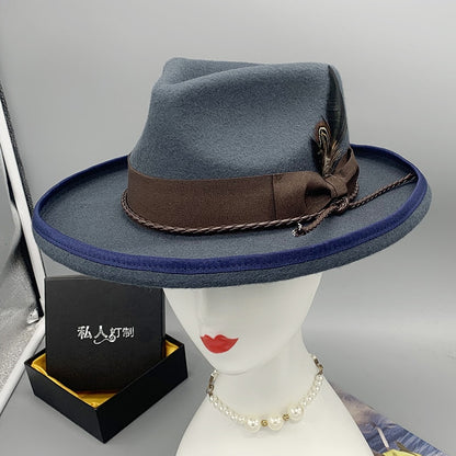 royal blue men fedora  wool hats lady hat felt church hat unisex  bowknot  jazz hat for men and women wholesale price cowboy hat