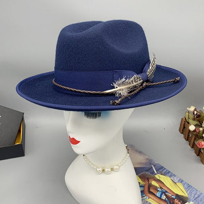 royal blue men fedora  wool hats lady hat felt church hat unisex  bowknot  jazz hat for men and women wholesale price cowboy hat