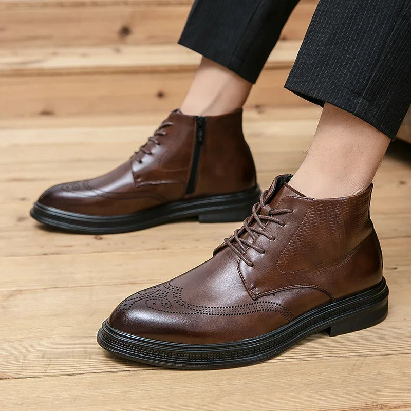 Luxury Brand Leather Shoes Men Boots Winter Formal Leather Oxfords Shoes Dress Boots Chelsea Commercial Affairs Ankle Boots Men