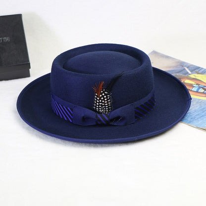 royal blue men fedora  wool hats lady hat felt church hat unisex  bowknot  jazz hat for men and women wholesale price cowboy hat