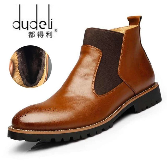 Men Chelsea Boots Slip-on Waterproof Ankle Boots Men Brogue Fashion Boots Microfiber Leather shoes Big Size 38-46