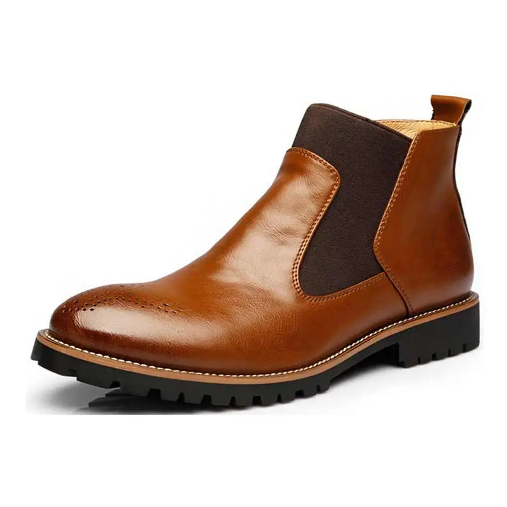 Men Chelsea Boots Slip-on Waterproof Ankle Boots Men Brogue Fashion Boots Microfiber Leather shoes Big Size 38-46