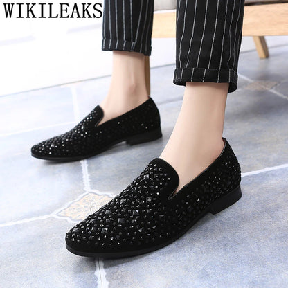 Coiffeur Formal Shoes Men Rhinestone Mens Dress Shoes Sepatu Slip On Pria Loafers Men Wedding Shoes Moda Italiana De Hombre Bona