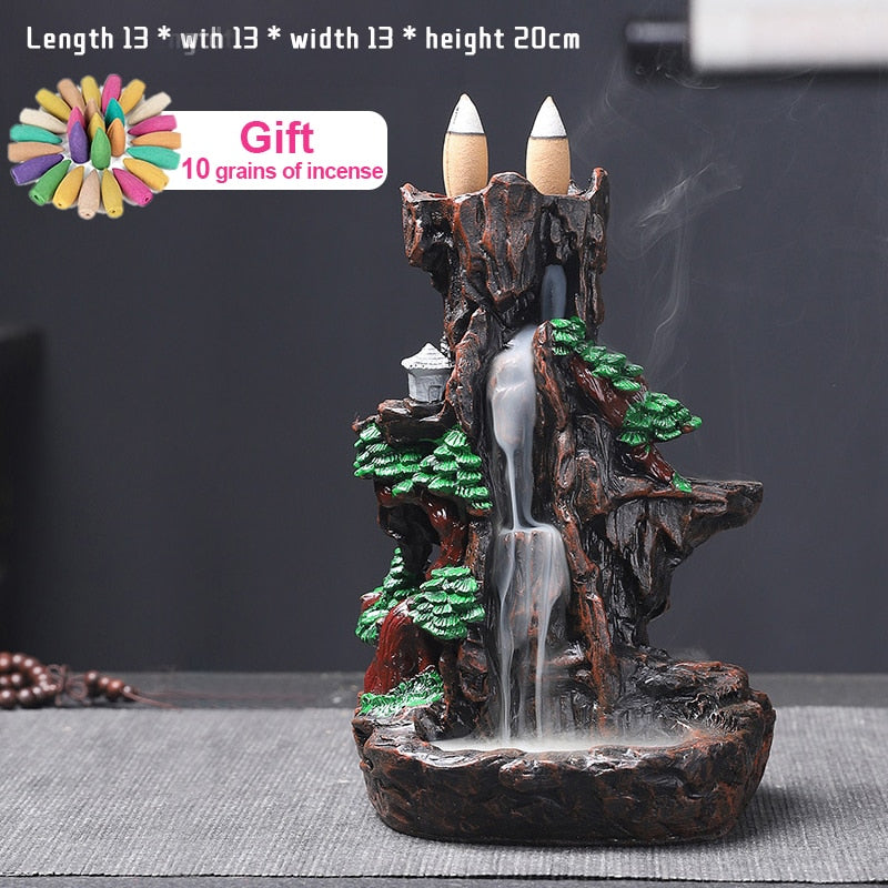 Mountains River Waterfall Incense Burner Fountain Backflow Aroma Smoke Censer Holder Office Home Unique Crafts+100 Incense Cones