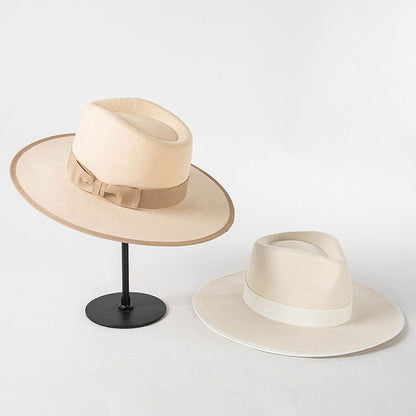 2022 White Wedding Hat For Women Bow 100% Wool Fedora Hat Luxury Designer Church Hats Ladies Eelegant Vintage Pink Hat Chapeau