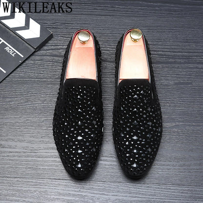 Coiffeur Formal Shoes Men Rhinestone Mens Dress Shoes Sepatu Slip On Pria Loafers Men Wedding Shoes Moda Italiana De Hombre Bona