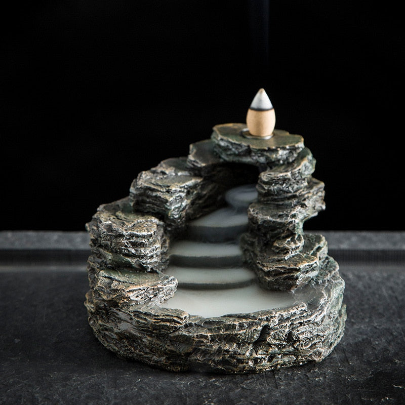 Mountains River Waterfall Incense Burner Fountain Backflow Aroma Smoke Censer Holder Office Home Unique Crafts+100 Incense Cones