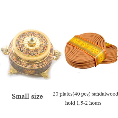 ERMAKOVA Incense Holders Incense Burner Tibetan Style Painted Enamel Zinc Alloy Coil Incense Holder Home Office Decoration Gift