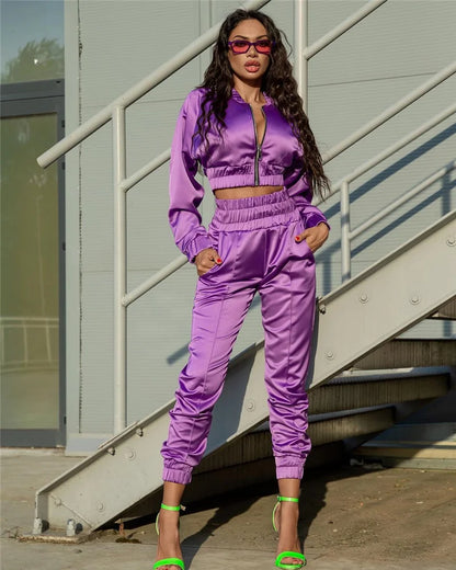 Casual Activer Wear Two Piece Set Women Tracksuit Zipper Long Sleeve Jacket and Sweatpants Workout Fitness Running Sport Suit