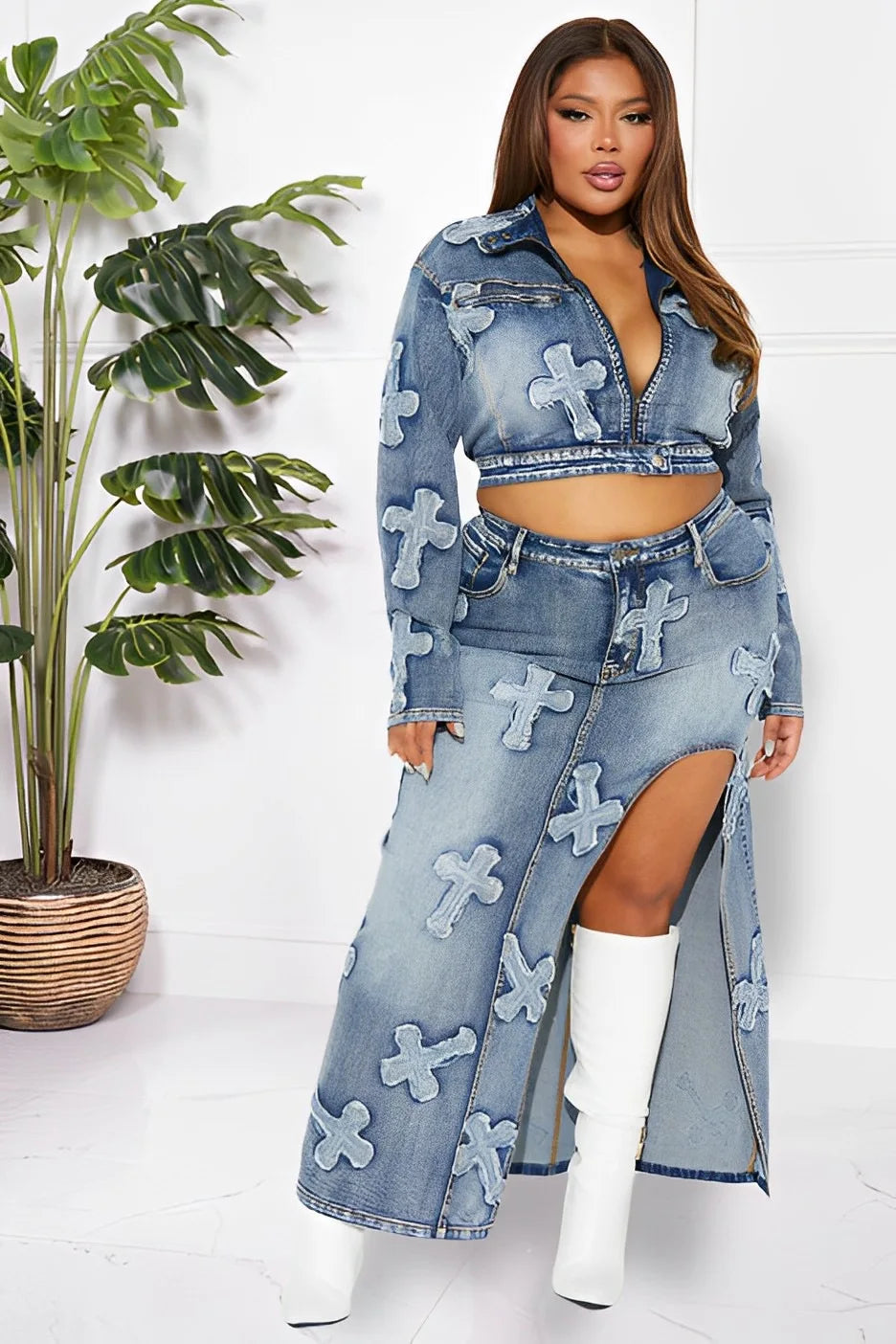 Denim Maxi Dress 2 Piece Skirt Sets Women Sexy Cargo Pocket Dress Y2K Jean Two Piece Sets Outfit Fall Winter Clothes 2023