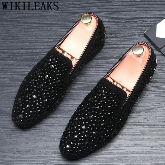 Coiffeur Formal Shoes Men Rhinestone Mens Dress Shoes Sepatu Slip On Pria Loafers Men Wedding Shoes Moda Italiana De Hombre Bona