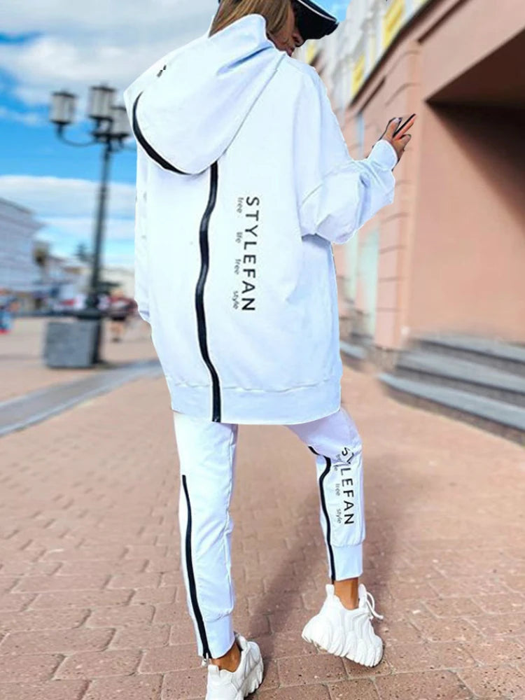 Basic Women Letter Sweatshirts 2 Piece Sets Tracksuit Fashion Suit Autumn Female Korea Trouser and Pullover Hooded Streetwear