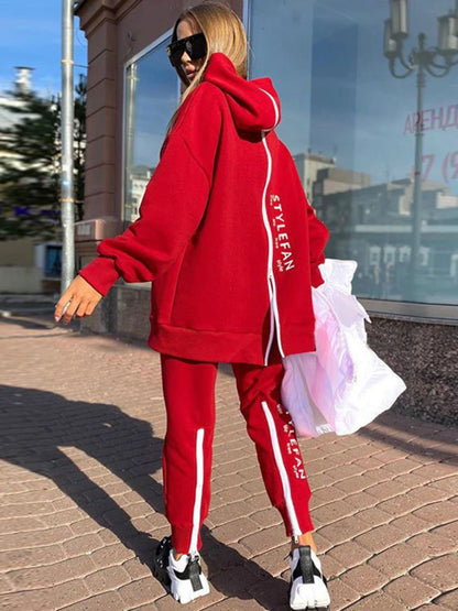 Basic Women Letter Sweatshirts 2 Piece Sets Tracksuit Fashion Suit Autumn Female Korea Trouser and Pullover Hooded Streetwear