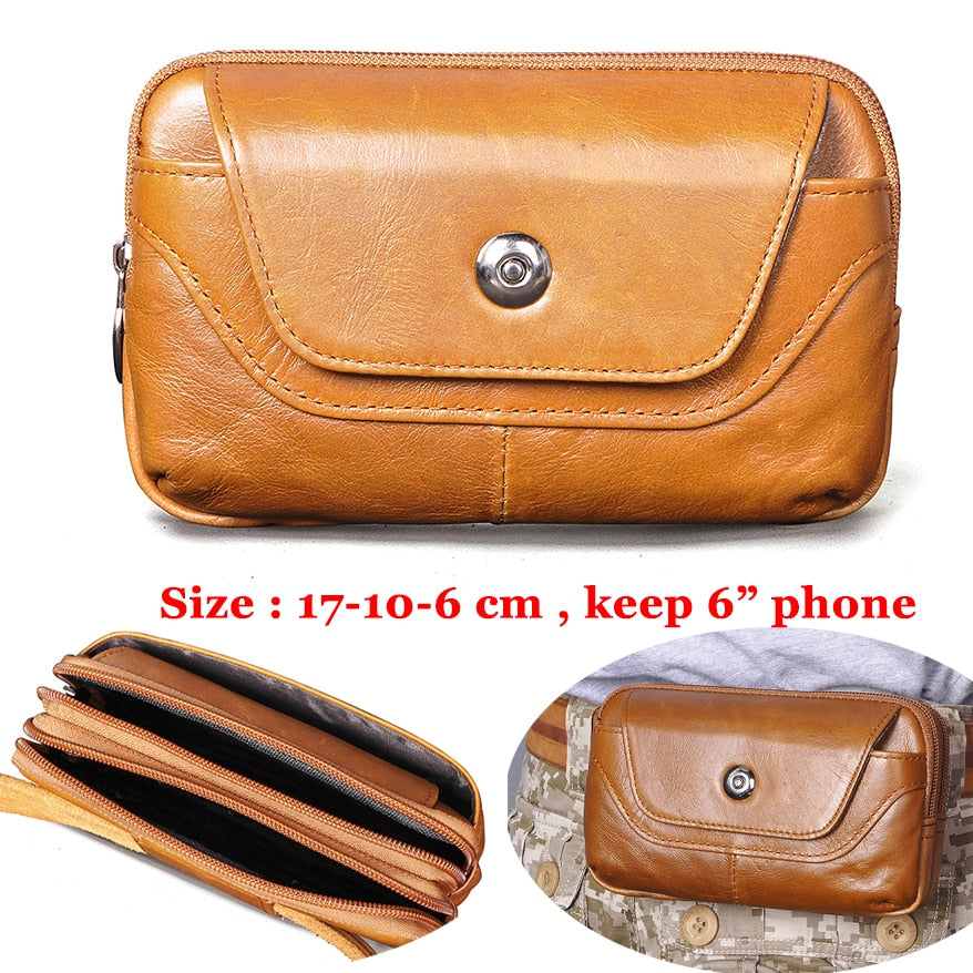 Fashion Quality Leather Small Summer Pouch Hook Design Waist Pack Bag Cigarette Case 6&quot; Phone Pouch Waist Belt Bag 1609