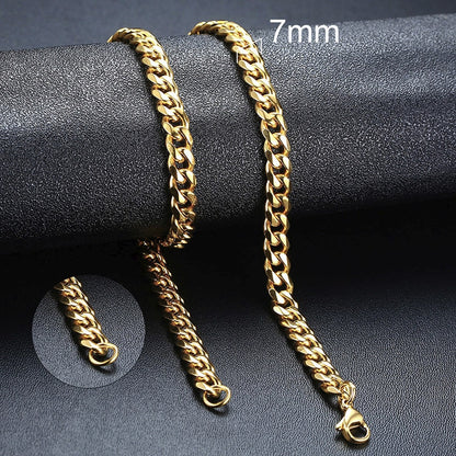 Vnox Cuban Chain Necklace for Men Women, Basic Punk Stainless Steel Curb Link Chain Chokers,Vintage Gold Tone Solid Metal Collar