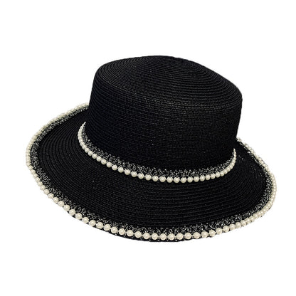 2020 New Summer Women Hats Sequin Visor Cap Brim Jazz Travel England Pearl Beach Caps Straw Hat Women Casual Panama Sun Hat