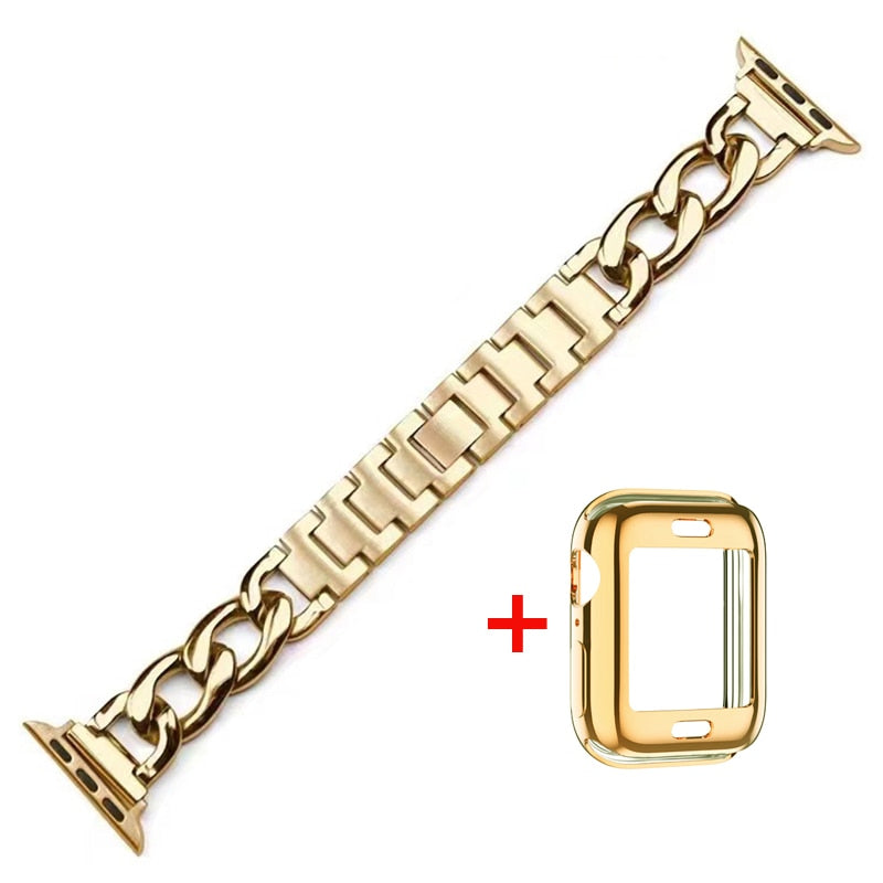 For Apple watch 8 38mm42mm44mm40mm41mm45mm small fragrance fashion metal strap iWatch765432SE girls metal single row chain strap