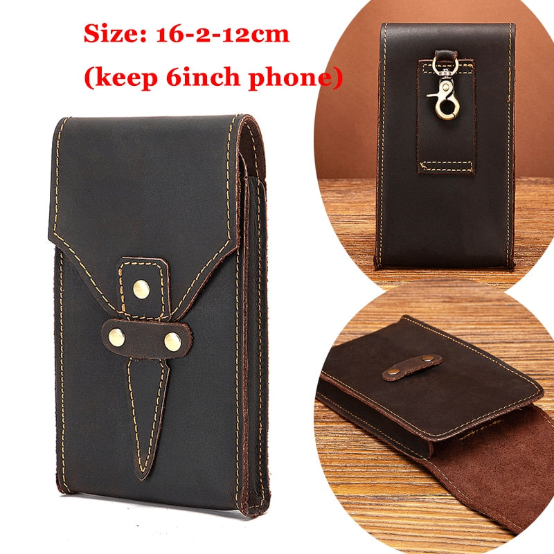 Fashion Quality Leather Small Summer Pouch Hook Design Waist Pack Bag Cigarette Case 6&quot; Phone Pouch Waist Belt Bag 1609