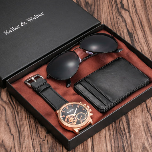 Luxury Rose Gold Men&#39;s Watch Leather Card Credit Holder Wallet Fashion Sunglasses Sets for Men Unique Gift for Boyfriend Husband