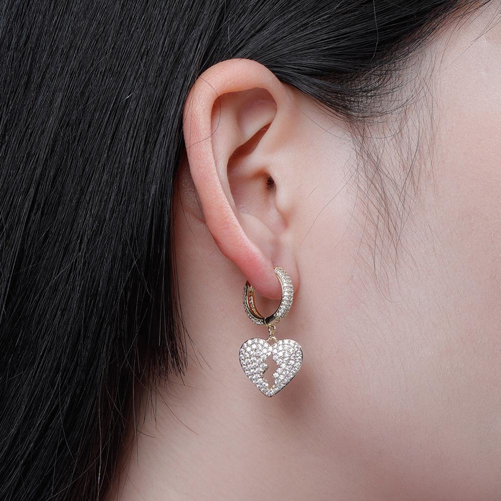 TOPGRILLZ 16mm Heart Women's Earrings High Quality Iced Out Cubic Zirconia Hip Hop Fashion Delicate Jewelry For Gift  Gold Color