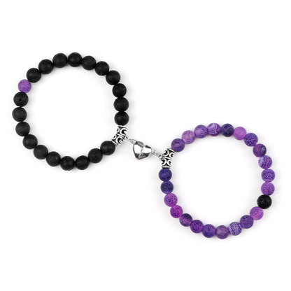 2pcs/set Natural Stone Beads Bracelet for Lovers Heart Magnet Attraction Couple Distance Bracelets Friends Jewelry Gift Bangles