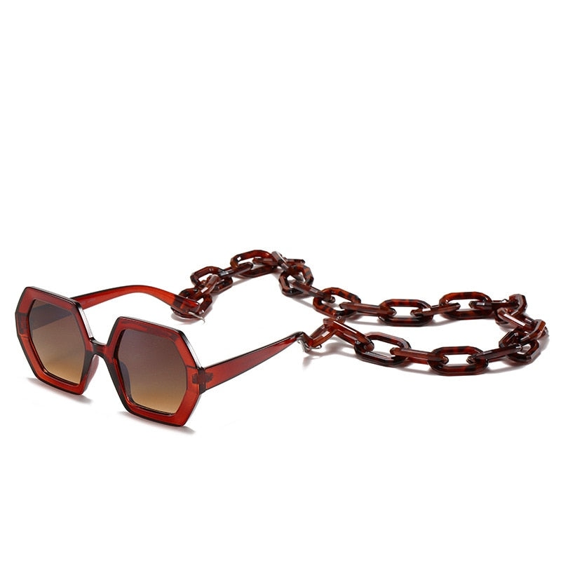 Fashion Punk Square Sunglasses Women Vintage Unique Chain Polygon Sun Glasses Female Shades Large Frame UV400 Eyewear H17