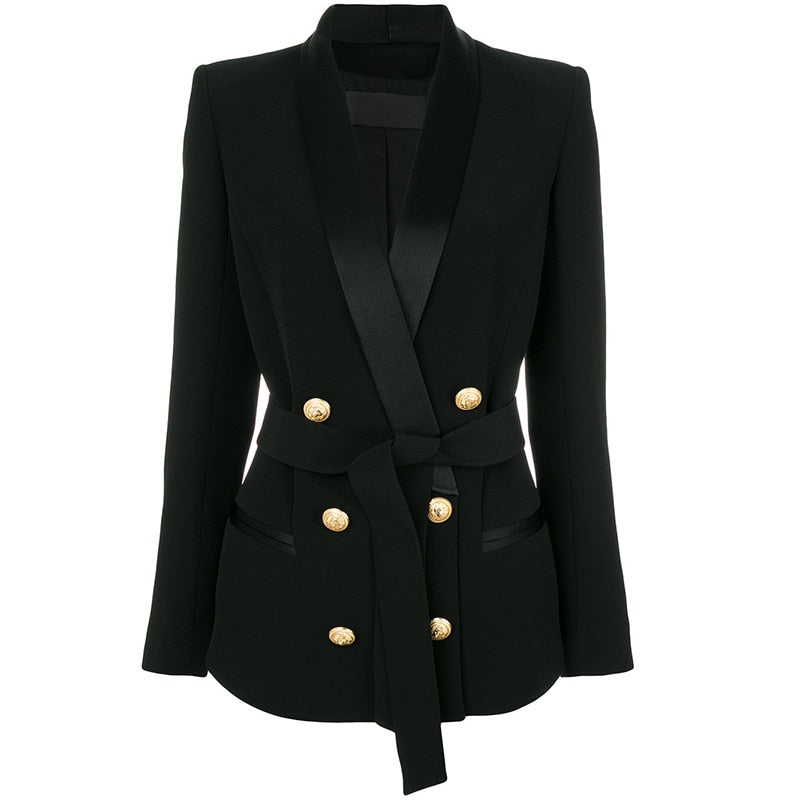 High Quality Pink Black White Blazer Women New Designer Long Sleeve double breasted Jacket Formal Spring Clothes Women blazer