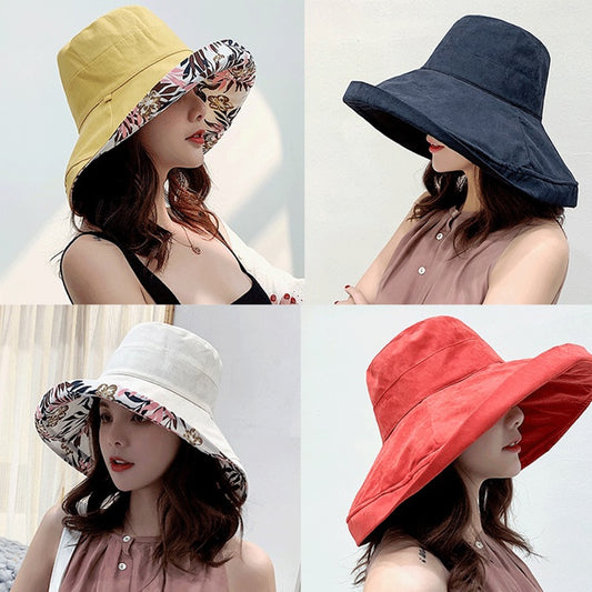 K34 Women&#39;s Hat Bucket hat Panamanian Women  Four Seasons Fisherman Hat Big Brim Hat Double-Sided Fisherman Hat Sun Visor Sunhat