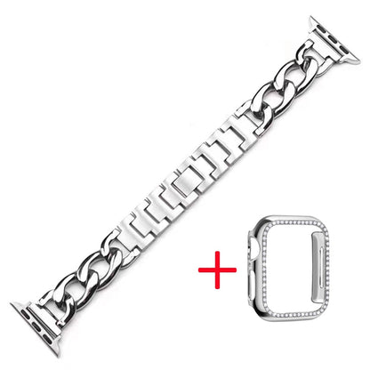 For Apple watch 8 38mm42mm44mm40mm41mm45mm small fragrance fashion metal strap iWatch765432SE girls metal single row chain strap