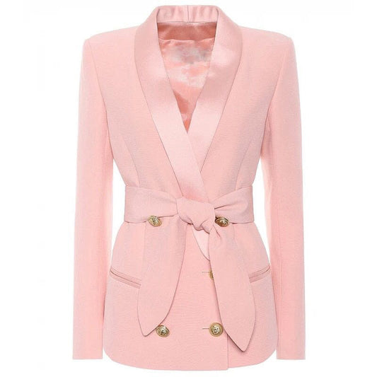 High Quality Pink Black White Blazer Women New Designer Long Sleeve double breasted Jacket Formal Spring Clothes Women blazer