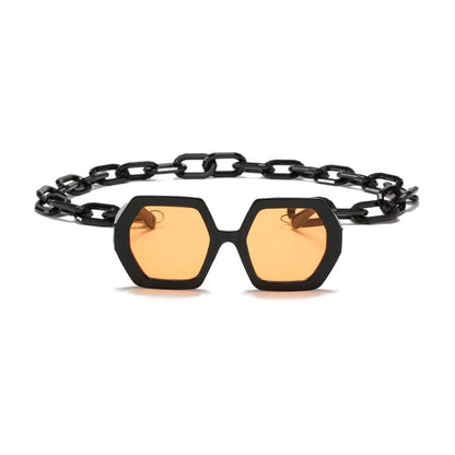 Fashion Punk Square Sunglasses Women Vintage Unique Chain Polygon Sun Glasses Female Shades Large Frame UV400 Eyewear H17
