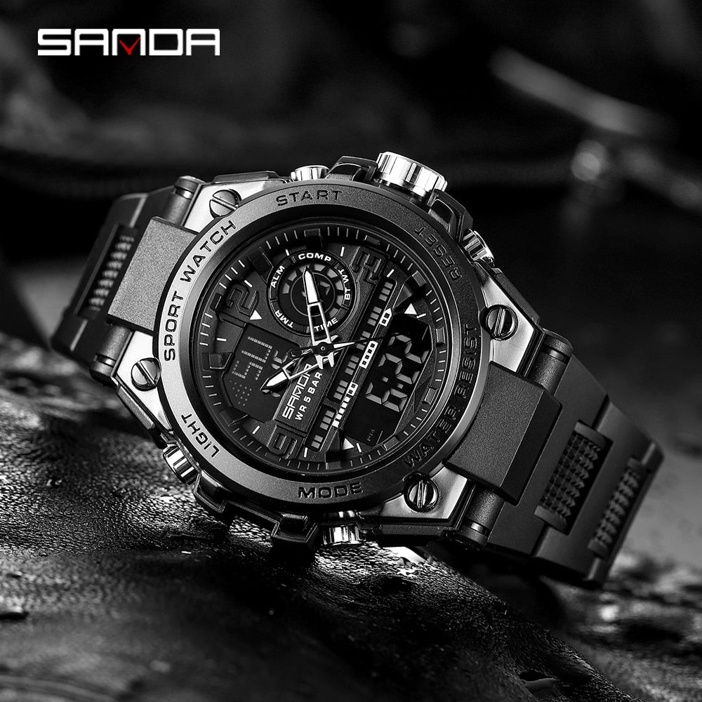 SANDA Brand New Military Watch Dual Display Men Sports Watches G Style LED Digital Military Waterproof Watches Relogio Masculino