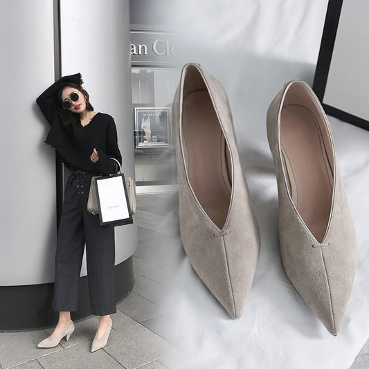 2020 hot women Genuine Leather shoes plus size 22-26.5cm Sheep suede women pumps Shallow mouth single shoes high heels 7.5cm