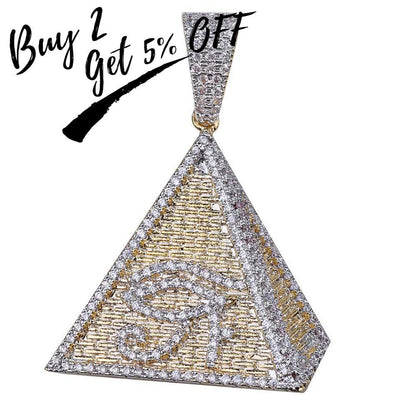 TOPGRILLZ Hip Hop Gold Color Plated Egyptian Pyramid Eye of Horus Pendant Necklace Iced Out Micro Paved Zircon Charm Jewelry