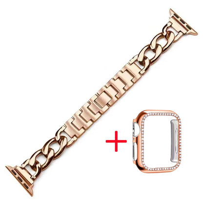 For Apple watch 8 38mm42mm44mm40mm41mm45mm small fragrance fashion metal strap iWatch765432SE girls metal single row chain strap