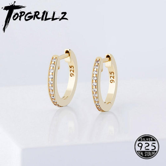 TOPGRILLZ 925 Sterling Silver 12mm Round Earrings Iced Out Micro Pave Cubic Zirconia Earrings Fashion Jewelry Gift For Women