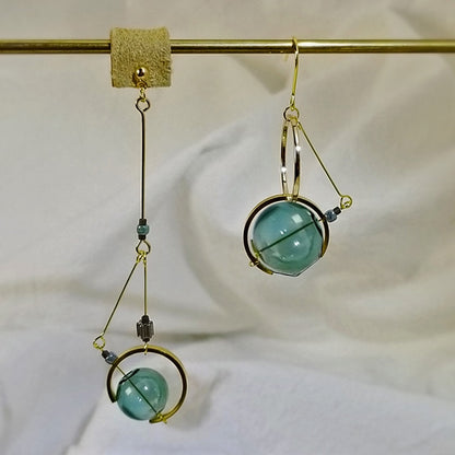 Original Design Vintage Dark Green Glass Ball Circle Dangle Long Earrings For Women 2020 Artsy Asymmetric Bubble Korean Earrings
