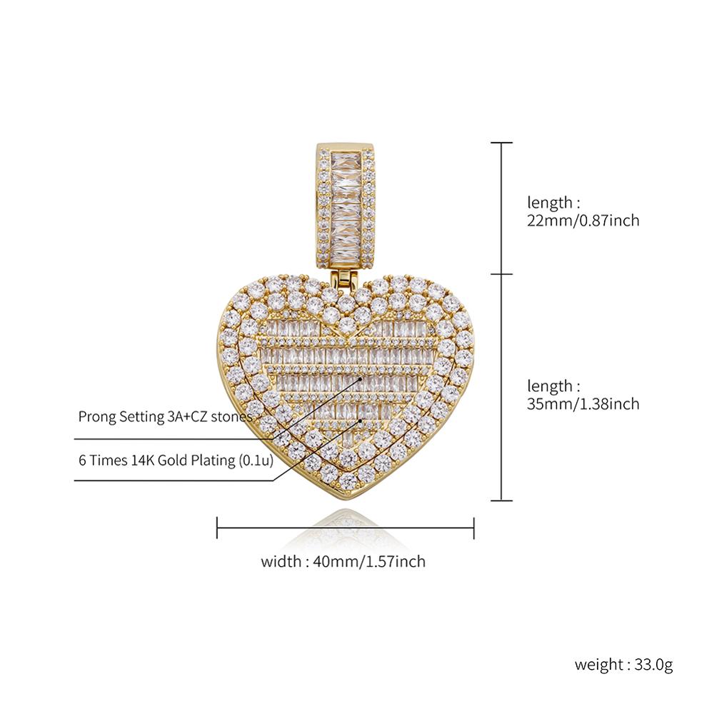 TOPGRILLZ Heart-shaped Photo Pendant Iced Zircon Cubic Zirconia Pendant Hip Hop Fashion Jewelry Can Be Opened