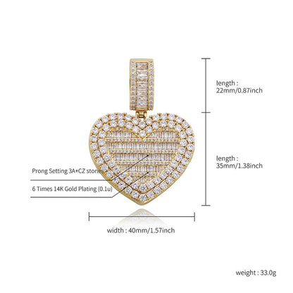 TOPGRILLZ Heart-shaped Photo Pendant Iced Zircon Cubic Zirconia Pendant Hip Hop Fashion Jewelry Can Be Opened